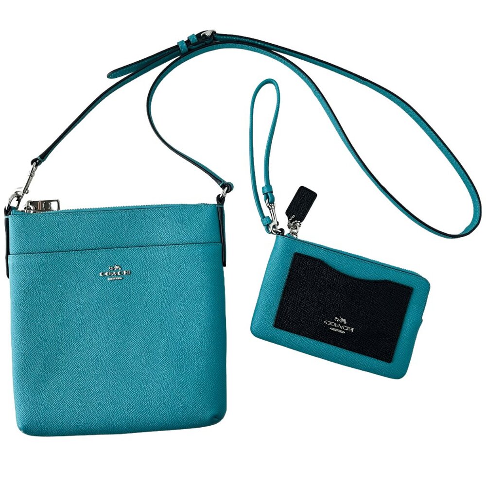 Coach Teal Leather Crossbody Bag + Matching Wristlet – VGUC
